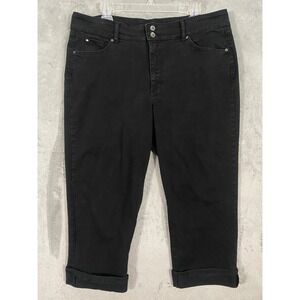 Bandolino Blu Capri Pants Sz 16 Black Stretch Embroidered Western Cuffed Cropped